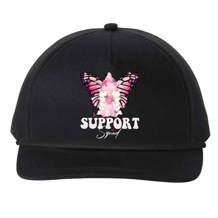 Funny Gnome Butterfly Support Squad Breast Cancer Awareness Gift Snapback Five-Panel Rope Hat