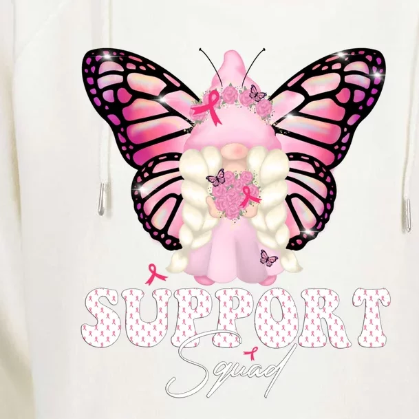 Funny Gnome Butterfly Support Squad Breast Cancer Awareness Gift Womens Funnel Neck Pullover Hood