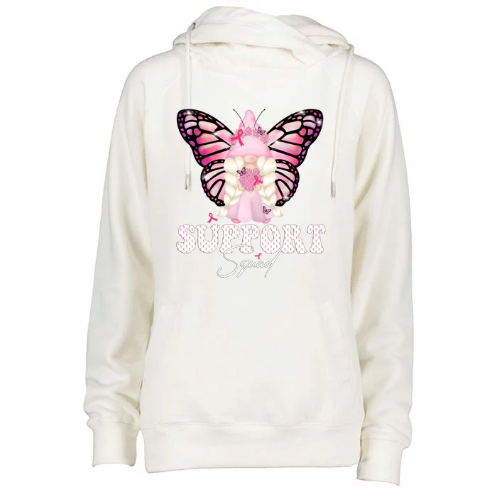 Funny Gnome Butterfly Support Squad Breast Cancer Awareness Gift Womens Funnel Neck Pullover Hood