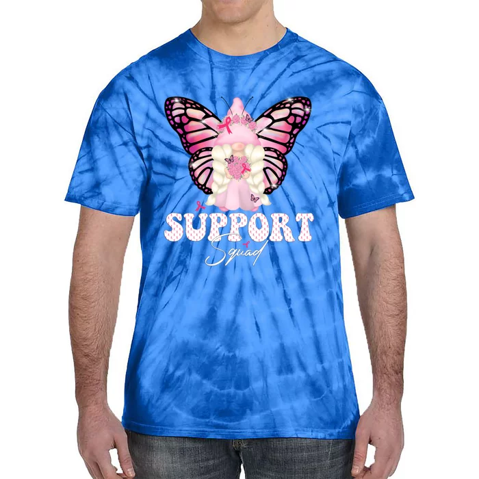 Funny Gnome Butterfly Support Squad Breast Cancer Awareness Gift Tie-Dye T-Shirt