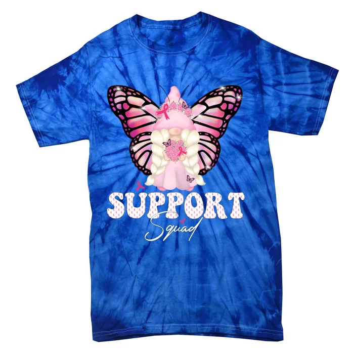 Funny Gnome Butterfly Support Squad Breast Cancer Awareness Gift Tie-Dye T-Shirt