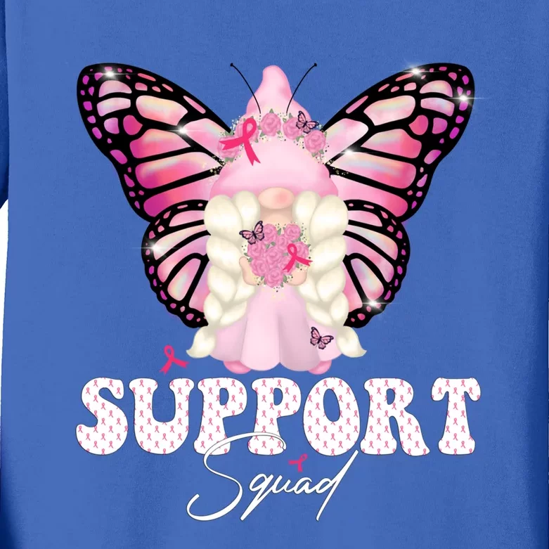 Funny Gnome Butterfly Support Squad Breast Cancer Awareness Gift Kids Long Sleeve Shirt