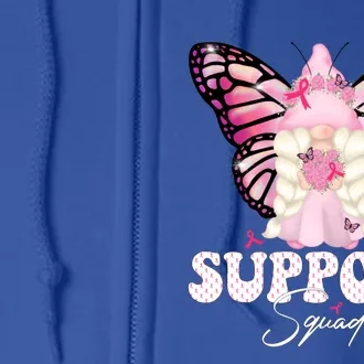 Funny Gnome Butterfly Support Squad Breast Cancer Awareness Gift Full Zip Hoodie