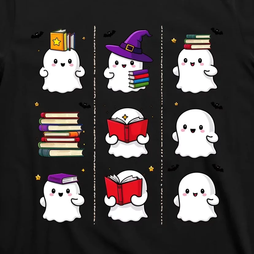 Funny Ghost Book Reading Halloween Design For Book Lovers & Teachers T-Shirt