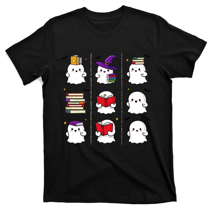 Funny Ghost Book Reading Halloween Design For Book Lovers & Teachers T-Shirt