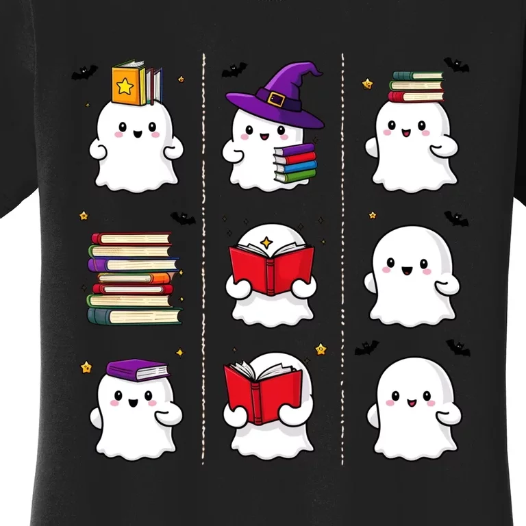 Funny Ghost Book Reading Halloween Design For Book Lovers & Teachers Women's T-Shirt