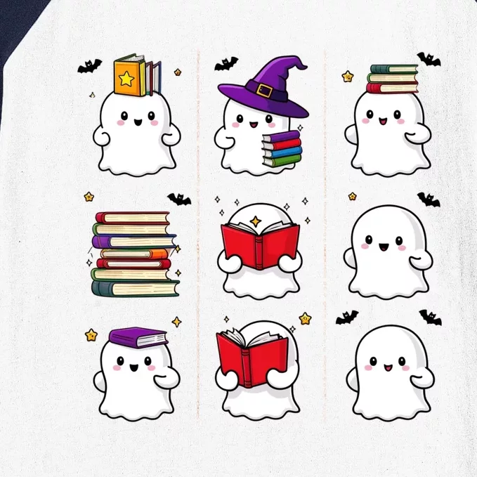 Funny Ghost Book Reading Halloween Design For Book Lovers & Teachers Baseball Sleeve Shirt