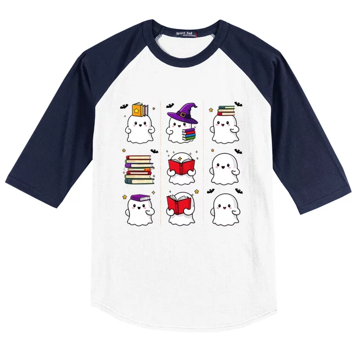 Funny Ghost Book Reading Halloween Design For Book Lovers & Teachers Baseball Sleeve Shirt