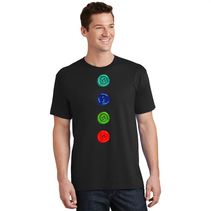 Four Groovy Buttons Blue Halloween Cat T-Shirt