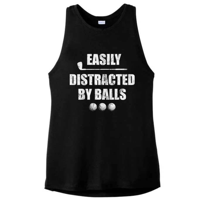 Funny Golf Ball Easily Distracted by Balls Humor Golfing Ladies Tri-Blend Wicking Tank