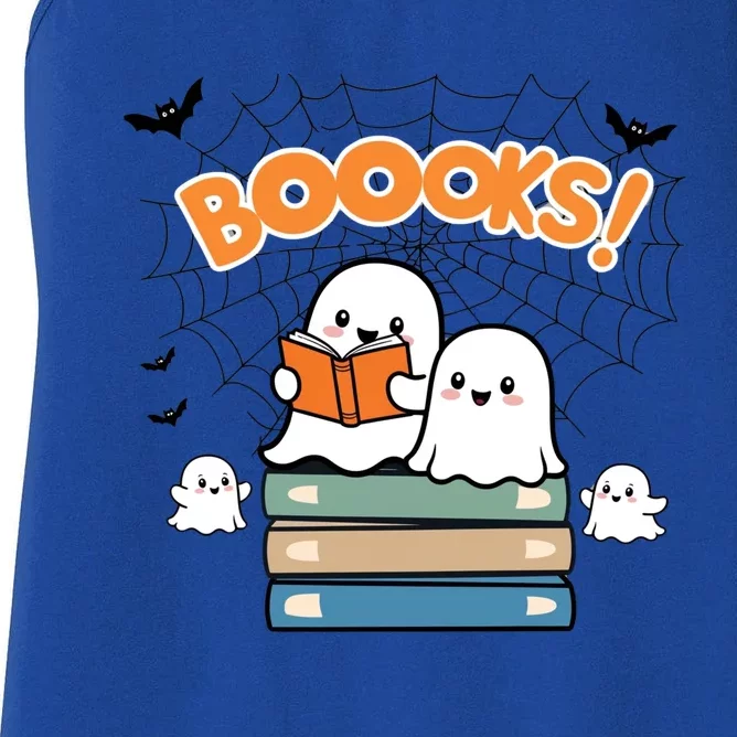 Funny Ghost Book Reading Halloween Design For Book Lovers & Teachers Women's Racerback Tank