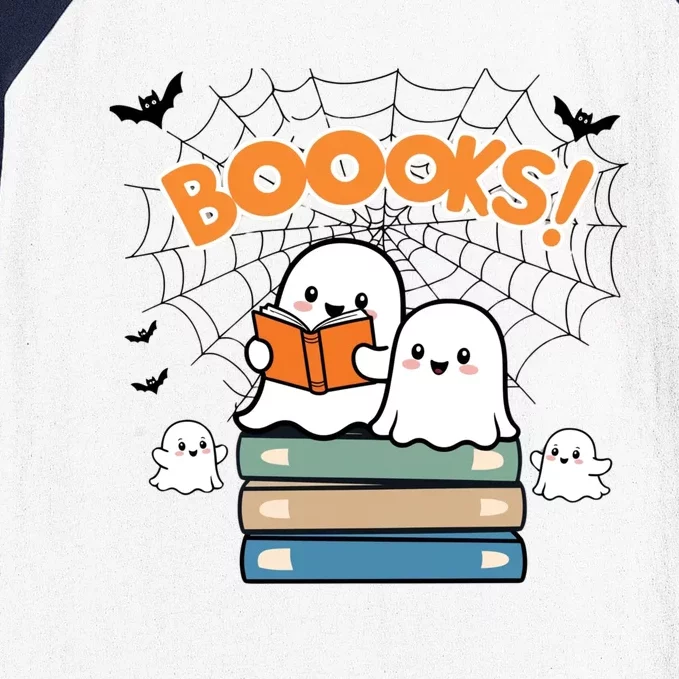 Funny Ghost Book Reading Halloween Design For Book Lovers & Teachers Baseball Sleeve Shirt