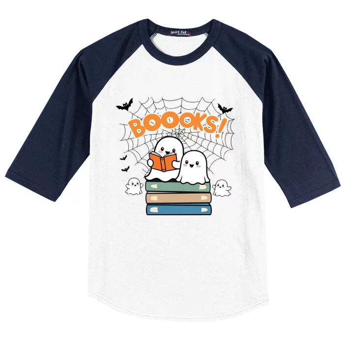 Funny Ghost Book Reading Halloween Design For Book Lovers & Teachers Baseball Sleeve Shirt