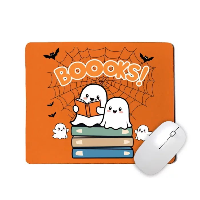 Funny Ghost Book Reading Halloween Design For Book Lovers & Teachers Mousepad