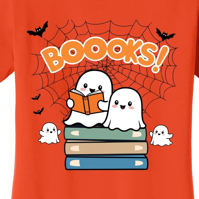 Funny Ghost Book Reading Halloween Design For Book Lovers & Teachers Women's T-Shirt