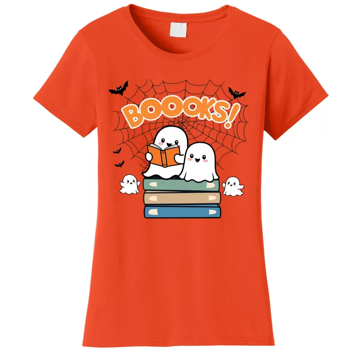 Funny Ghost Book Reading Halloween Design For Book Lovers & Teachers Women's T-Shirt