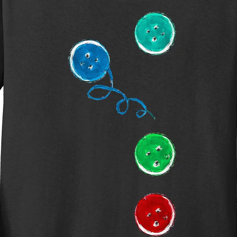 Four Groovy Buttons Blue Cat Funny Halloween Costume Kids Long Sleeve Shirt