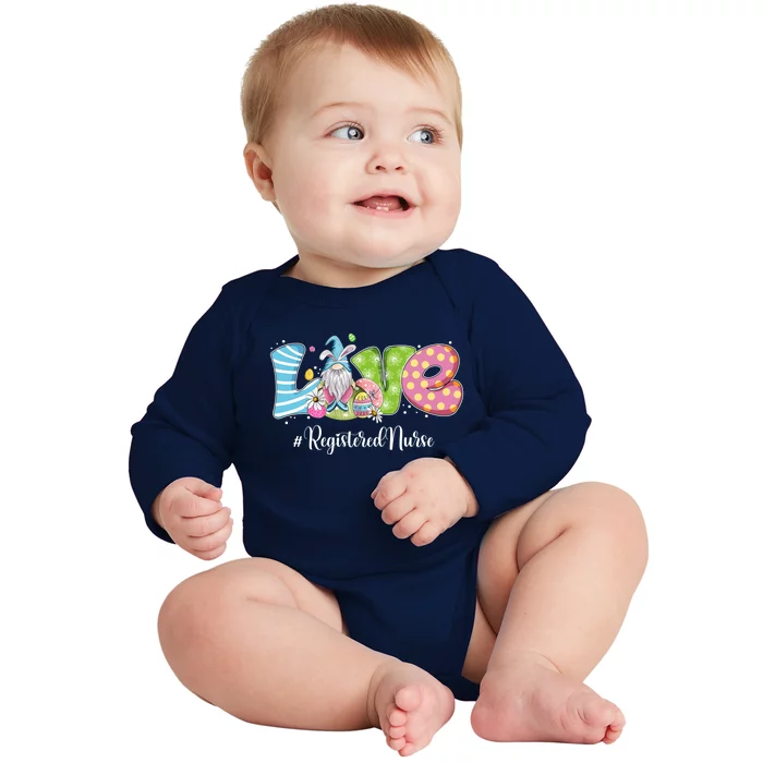 Funny Gnome Bunny Love Registered Nurse Easter Christians Cute Gift Baby Long Sleeve Bodysuit