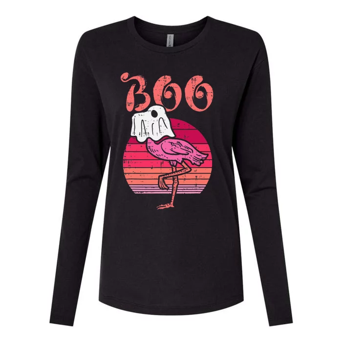 Flamingo Ghost Boo Pink Sunset Retro Halloween Bird Animal Womens Cotton Relaxed Long Sleeve T-Shirt