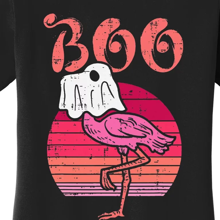 Flamingo Ghost Boo Pink Sunset Retro Halloween Bird Animal Women's T-Shirt