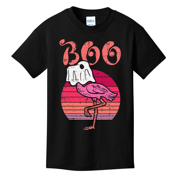 Flamingo Ghost Boo Pink Sunset Retro Halloween Bird Animal Kids T-Shirt