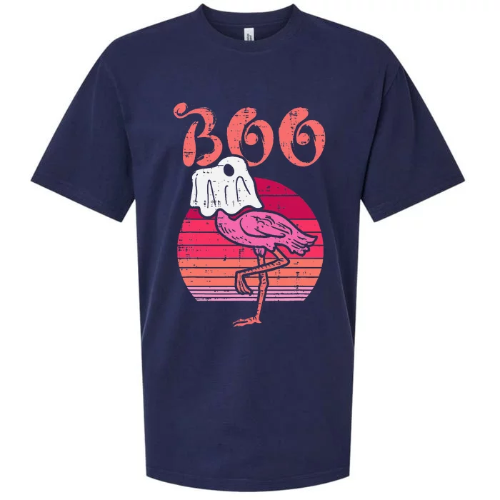 Flamingo Ghost Boo Pink Sunset Retro Halloween Bird Animal Sueded Cloud Jersey T-Shirt