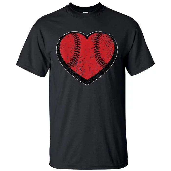 Funny Gift Baseball Heart Vintage Valentine's Day Gift For Kids Boys Tall T-Shirt