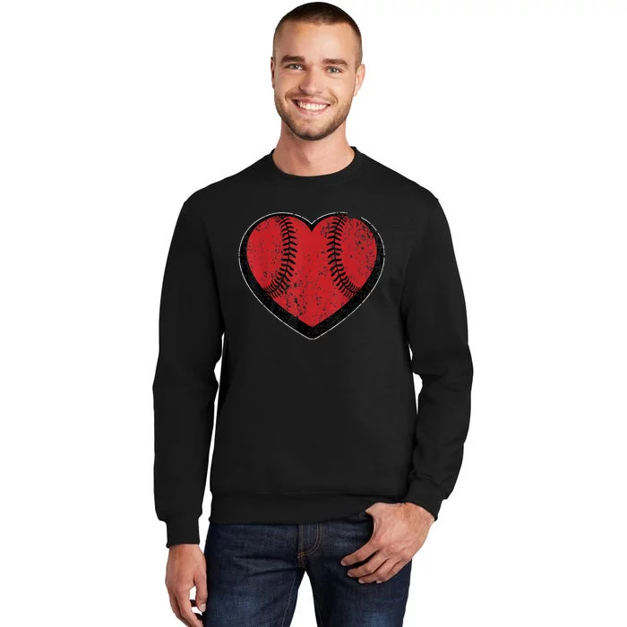 Funny Gift Baseball Heart Vintage Valentine's Day Gift For Kids Boys Tall Sweatshirt