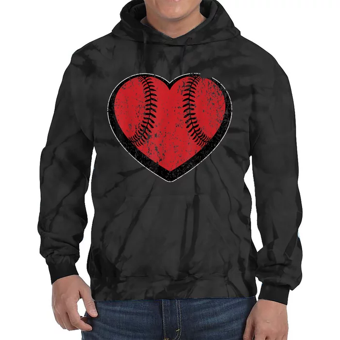 Funny Gift Baseball Heart Vintage Valentine's Day Gift For Kids Boys Tie Dye Hoodie