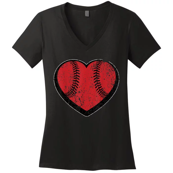 Funny Gift Baseball Heart Vintage Valentine's Day Gift For Kids Boys Women's V-Neck T-Shirt