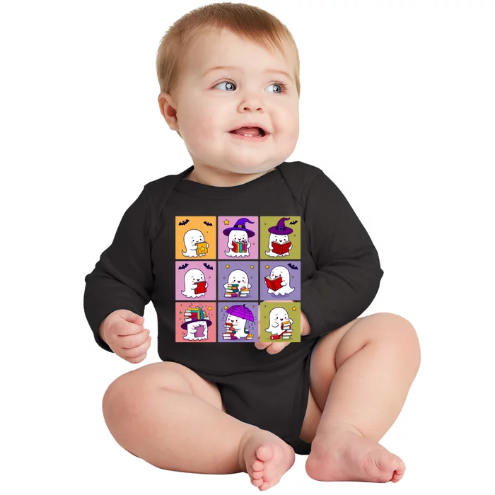 Funny Ghost Book Reading Halloween Design For Book Lovers & Teachers Baby Long Sleeve Bodysuit