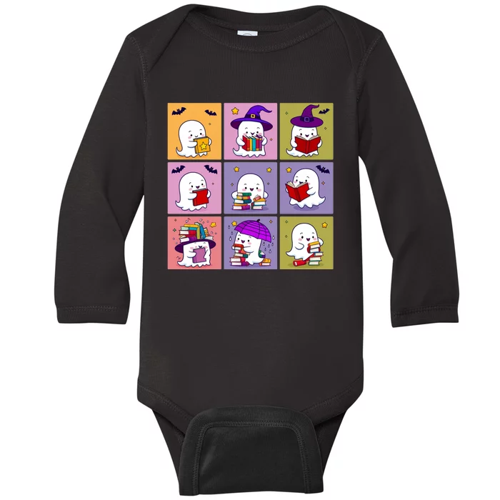 Funny Ghost Book Reading Halloween Design For Book Lovers & Teachers Baby Long Sleeve Bodysuit