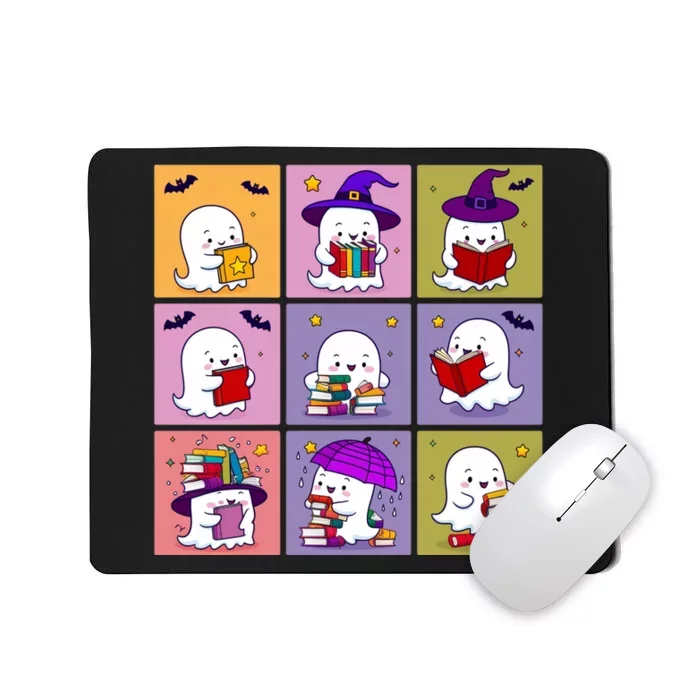 Funny Ghost Book Reading Halloween Design For Book Lovers & Teachers Mousepad