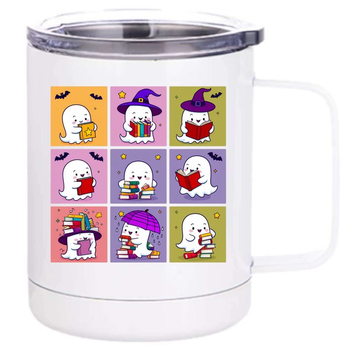 Funny Ghost Book Reading Halloween Design For Book Lovers & Teachers Front & Back 12oz Stainless Steel Tumbler Cup