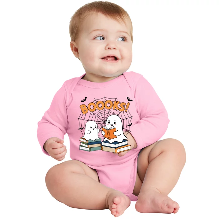 Funny Ghost Book Reading Halloween Design For Book Lovers & Teachers Baby Long Sleeve Bodysuit