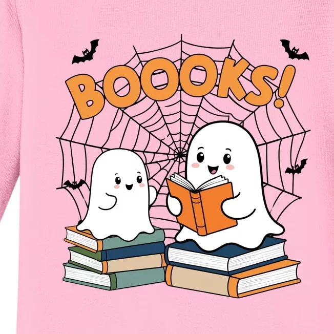 Funny Ghost Book Reading Halloween Design For Book Lovers & Teachers Baby Long Sleeve Bodysuit