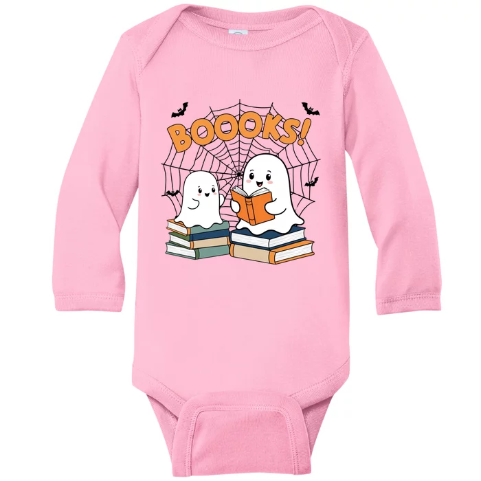 Funny Ghost Book Reading Halloween Design For Book Lovers & Teachers Baby Long Sleeve Bodysuit