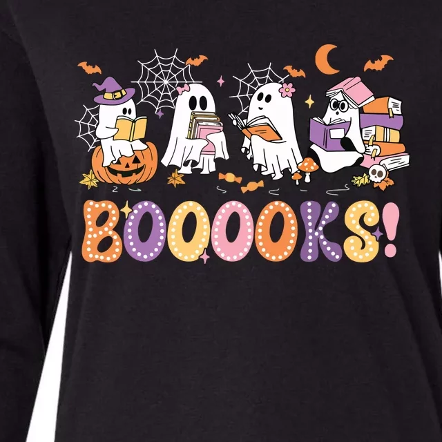 Funny Ghost Book Reading Halloween Booooks Lover Teacher Womens Cotton Relaxed Long Sleeve T-Shirt