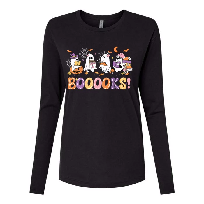 Funny Ghost Book Reading Halloween Booooks Lover Teacher Womens Cotton Relaxed Long Sleeve T-Shirt