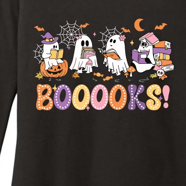 Funny Ghost Book Reading Halloween Booooks Lover Teacher Womens CVC Long Sleeve Shirt