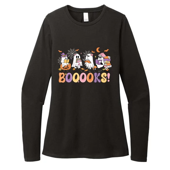 Funny Ghost Book Reading Halloween Booooks Lover Teacher Womens CVC Long Sleeve Shirt