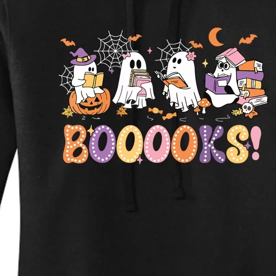 Funny Ghost Book Reading Halloween Booooks Lover Teacher Women's Pullover Hoodie