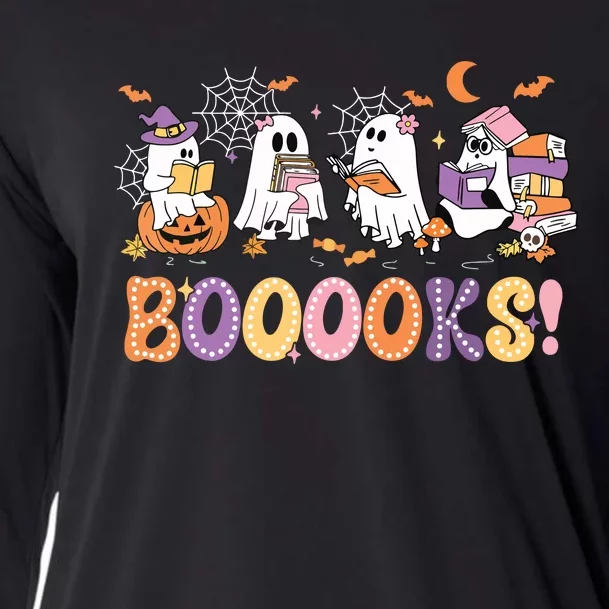 Funny Ghost Book Reading Halloween Booooks Lover Teacher Cooling Performance Long Sleeve Crew