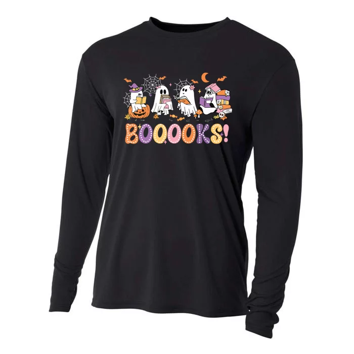 Funny Ghost Book Reading Halloween Booooks Lover Teacher Cooling Performance Long Sleeve Crew