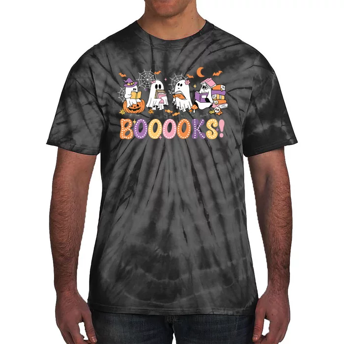 Funny Ghost Book Reading Halloween Booooks Lover Teacher Tie-Dye T-Shirt