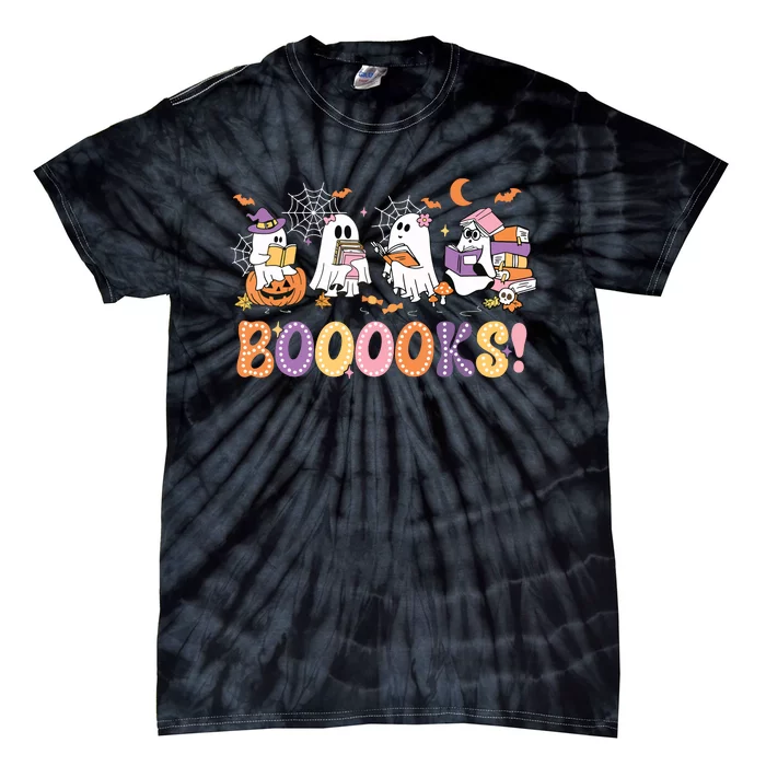 Funny Ghost Book Reading Halloween Booooks Lover Teacher Tie-Dye T-Shirt