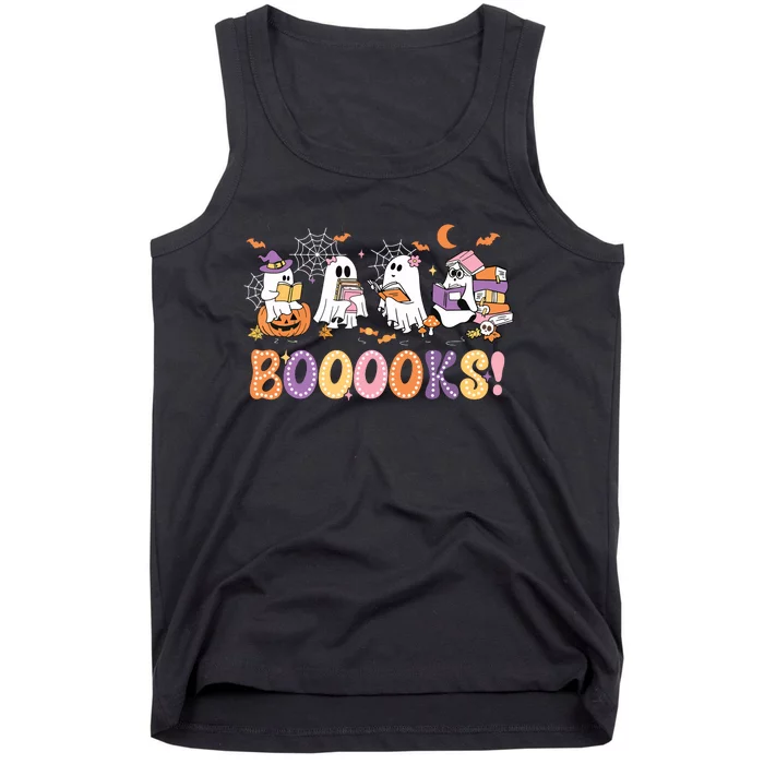 Funny Ghost Book Reading Halloween Booooks Lover Teacher Tank Top