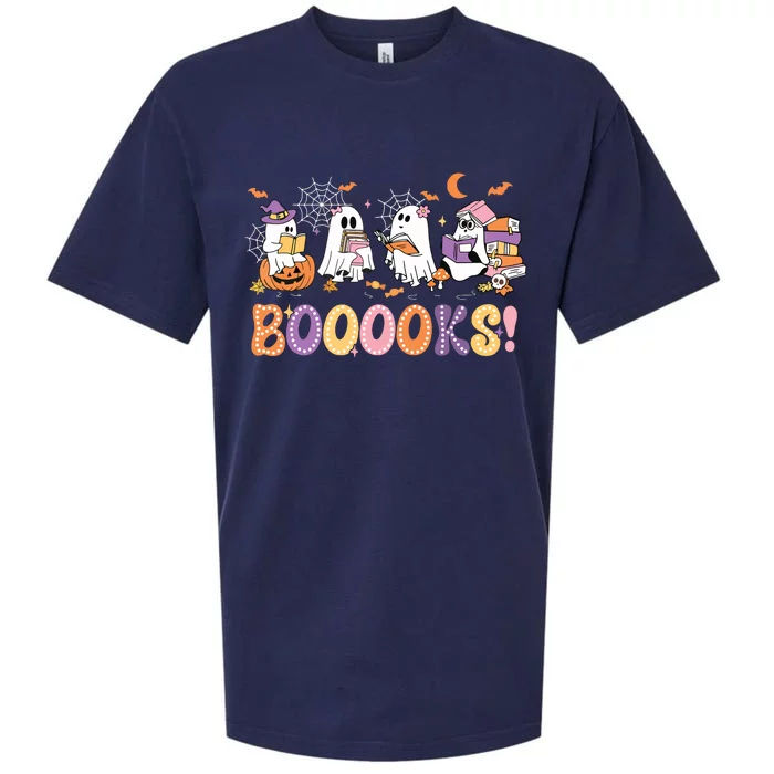 Funny Ghost Book Reading Halloween Booooks Lover Teacher Sueded Cloud Jersey T-Shirt