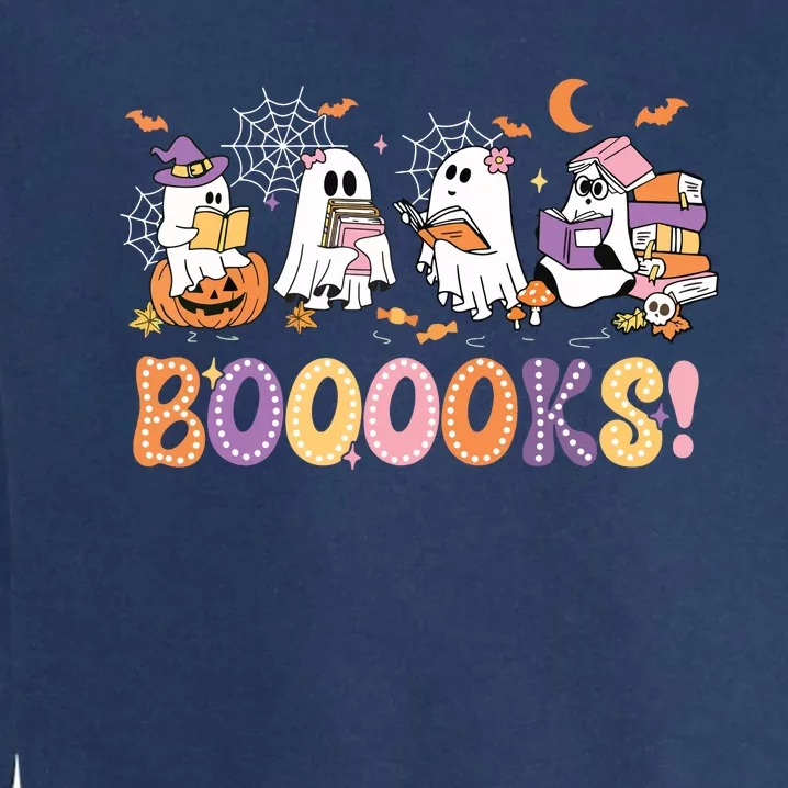 Funny Ghost Book Reading Halloween Booooks Lover Teacher Garment-Dyed Sweatshirt