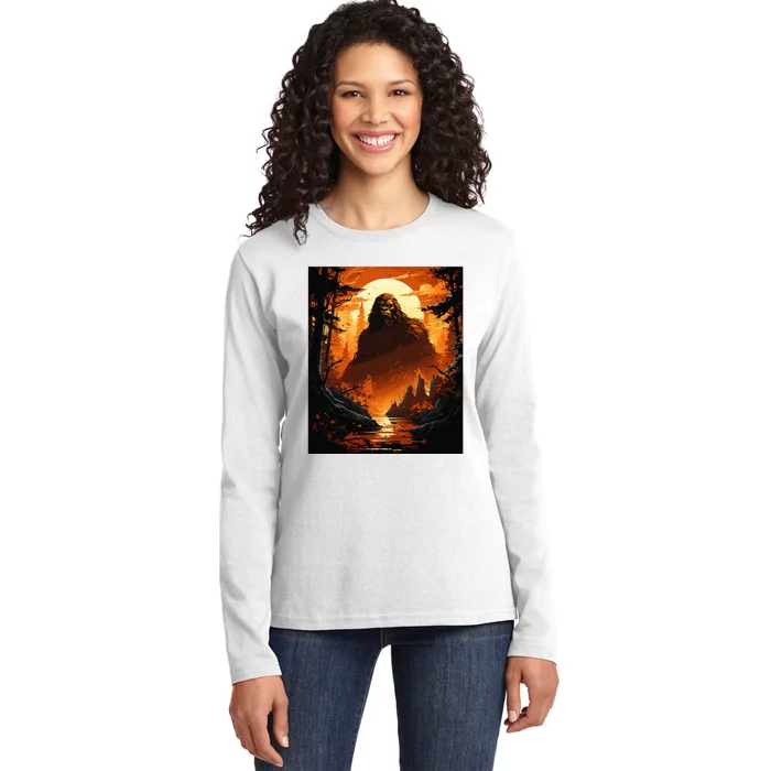 Funny Graphic Bigfoot Sasquatch Ladies Long Sleeve Shirt